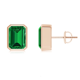 8x6mm Labgrown Lab-Grown Classic Emerald-Cut Emerald Solitaire Stud Earrings in 9K Rose Gold