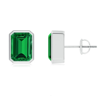 8x6mm Labgrown Lab-Grown Classic Emerald-Cut Emerald Solitaire Stud Earrings in P950 Platinum