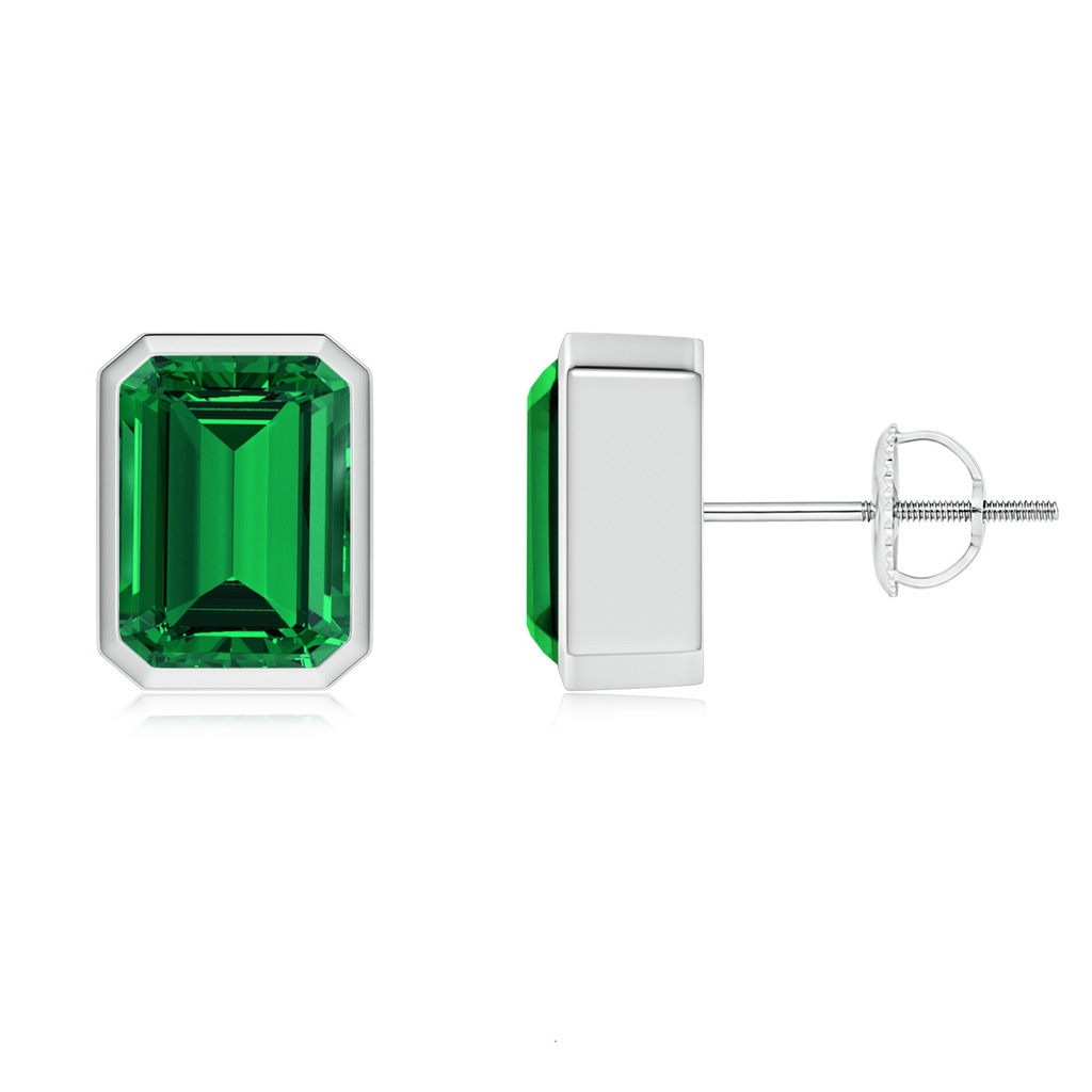 8x6mm Labgrown Lab-Grown Classic Emerald-Cut Emerald Solitaire Stud Earrings in White Gold