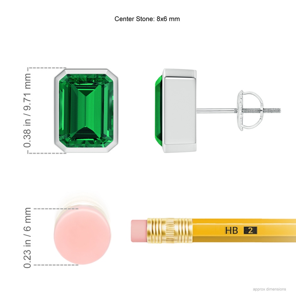 8x6mm Labgrown Lab-Grown Classic Emerald-Cut Emerald Solitaire Stud Earrings in White Gold ruler