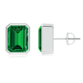 9x7mm Labgrown Lab-Grown Classic Emerald-Cut Emerald Solitaire Stud Earrings in P950 Platinum