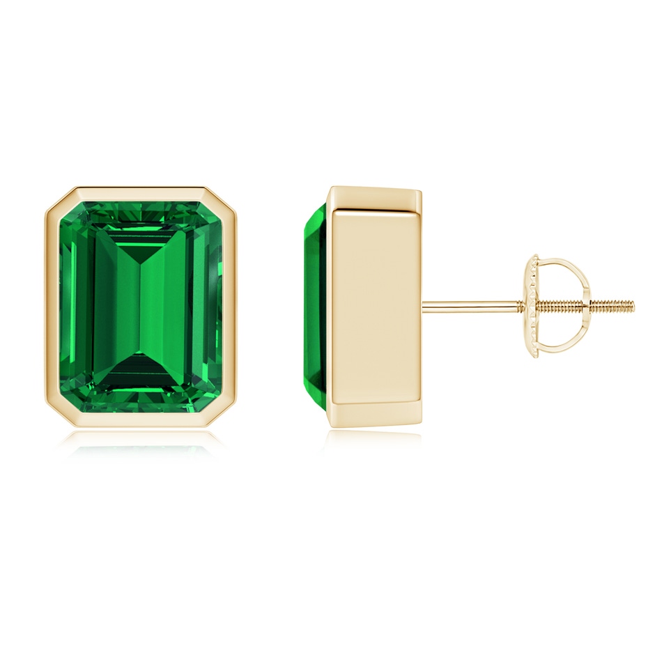 9x7mm Labgrown Lab-Grown Classic Emerald-Cut Emerald Solitaire Stud Earrings in Yellow Gold 