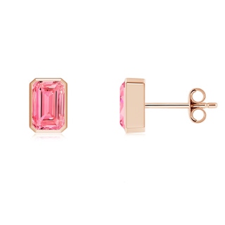 6.5x4mm Labgrown Classic Emerald-Cut Lab-Grown Fancy Intense Pink Diamond Solitaire Stud Earrings in 18K Rose Gold