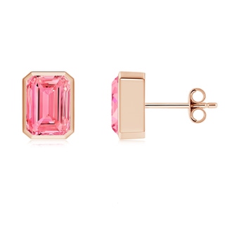 7.5x5.5mm Labgrown Classic Emerald-Cut Lab-Grown Fancy Intense Pink Diamond Solitaire Stud Earrings in 18K Rose Gold