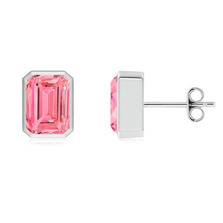 7.5x5.5mm Labgrown Classic Emerald-Cut Lab-Grown Fancy Intense Pink Diamond Solitaire Stud Earrings in White Gold