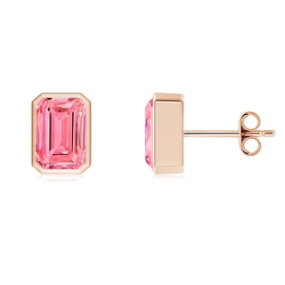 7x5mm Labgrown Classic Emerald-Cut Lab-Grown Fancy Intense Pink Diamond Solitaire Stud Earrings in 9K Rose Gold