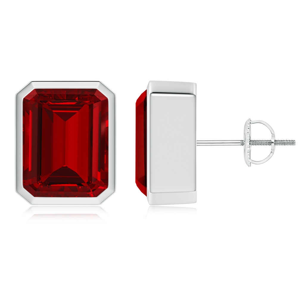 10x8mm Labgrown Lab-Grown Classic Emerald-Cut Ruby Solitaire Stud Earrings in P950 Platinum