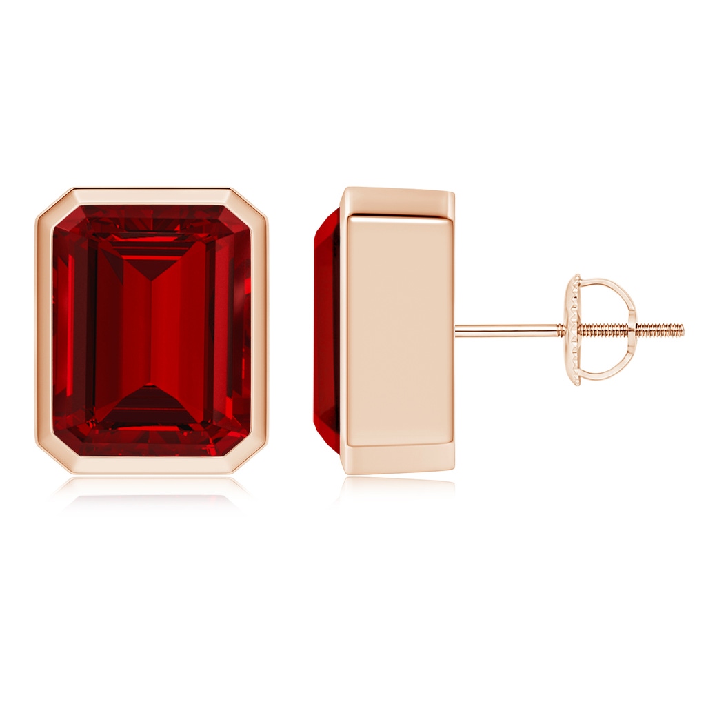 10x8mm Labgrown Lab-Grown Classic Emerald-Cut Ruby Solitaire Stud Earrings in Rose Gold