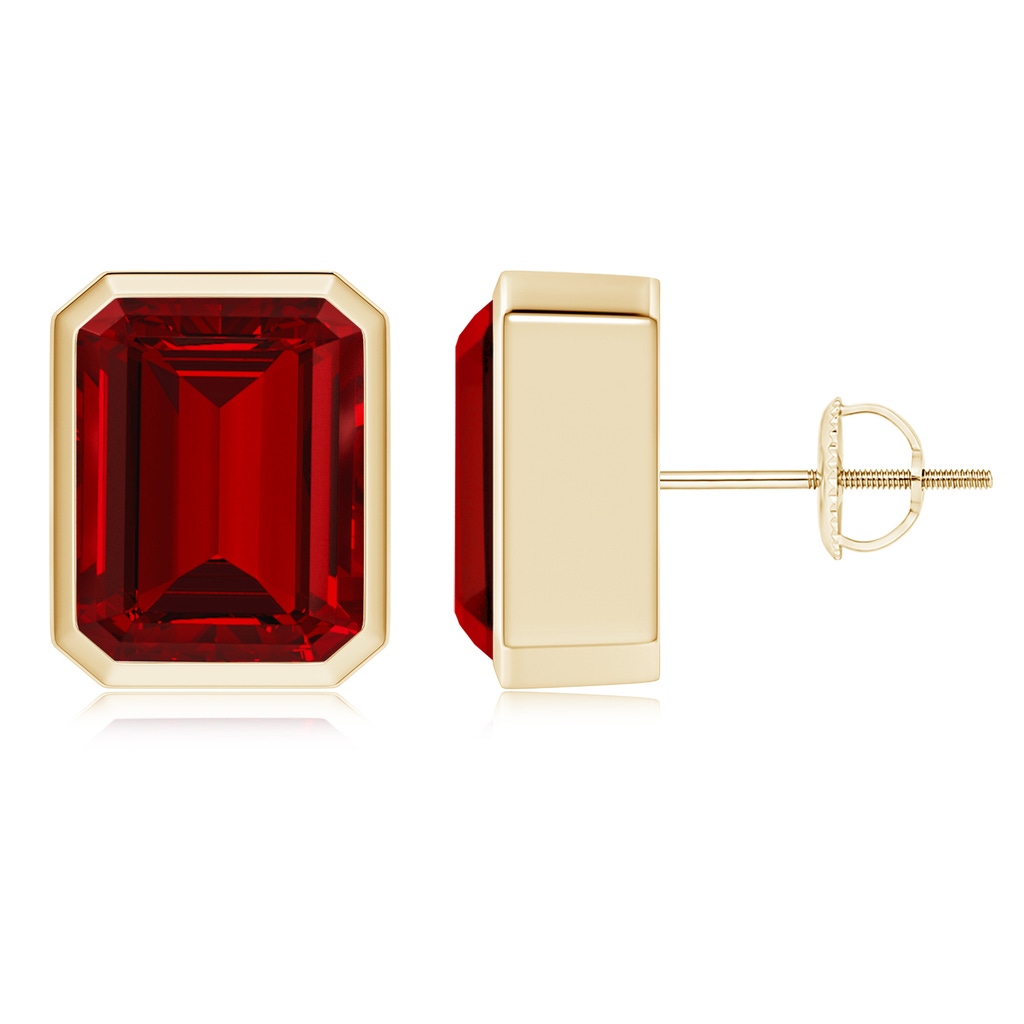 10x8mm Labgrown Lab-Grown Classic Emerald-Cut Ruby Solitaire Stud Earrings in Yellow Gold