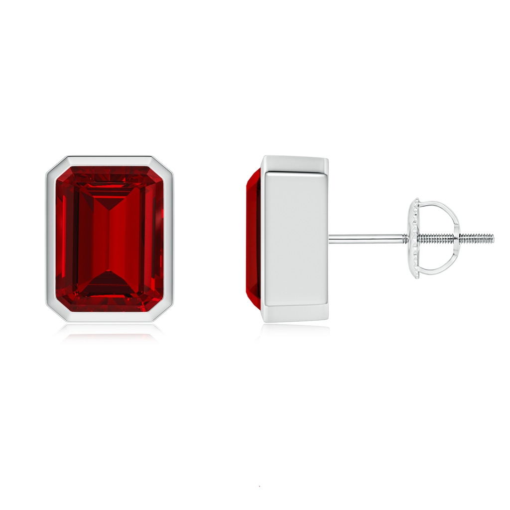 8x6mm Labgrown Lab-Grown Classic Emerald-Cut Ruby Solitaire Stud Earrings in White Gold