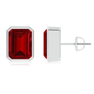 9x7mm Labgrown Lab-Grown Classic Emerald-Cut Ruby Solitaire Stud Earrings in P950 Platinum