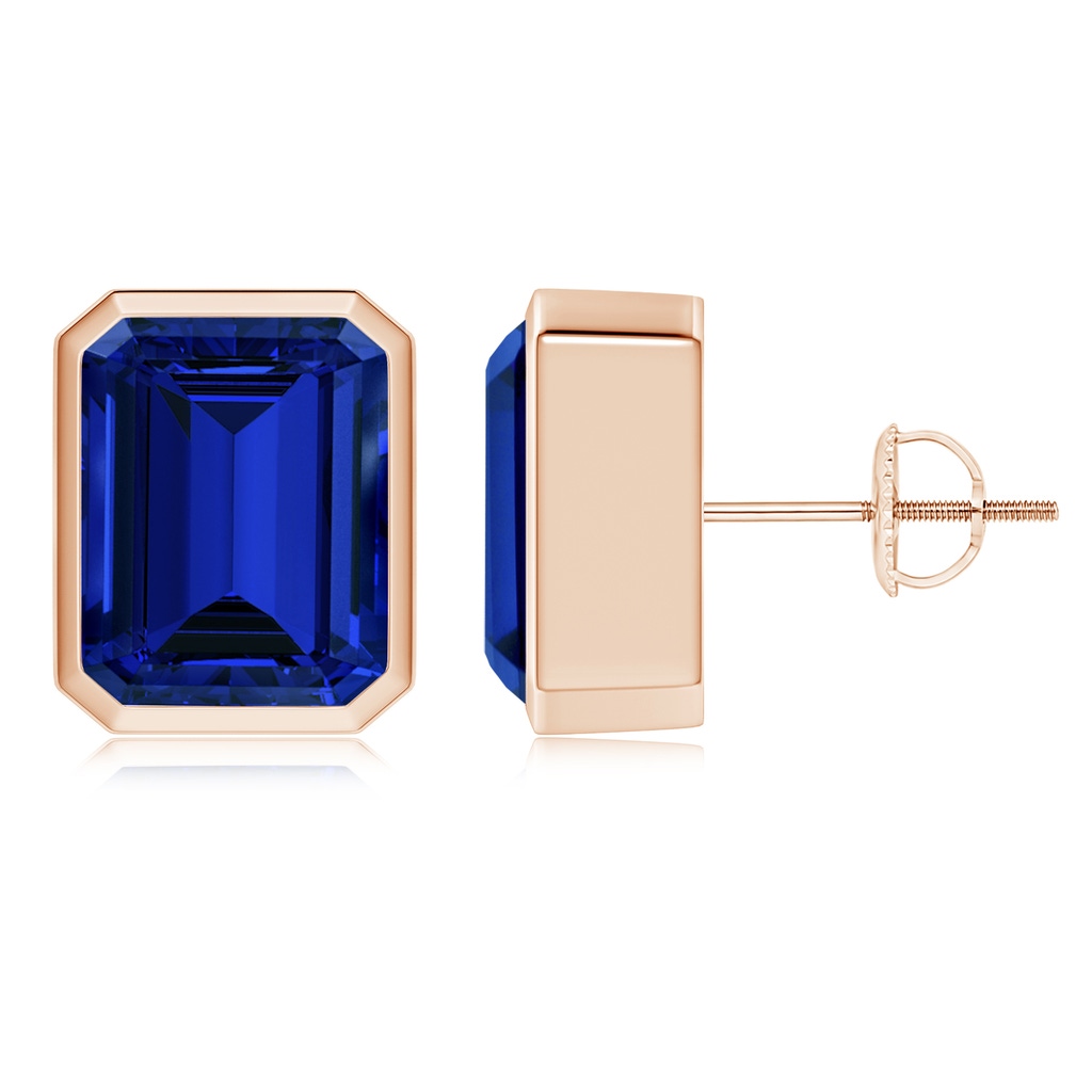10x8mm Labgrown Lab-Grown Classic Emerald-Cut Blue Sapphire Solitaire Stud Earrings in Rose Gold