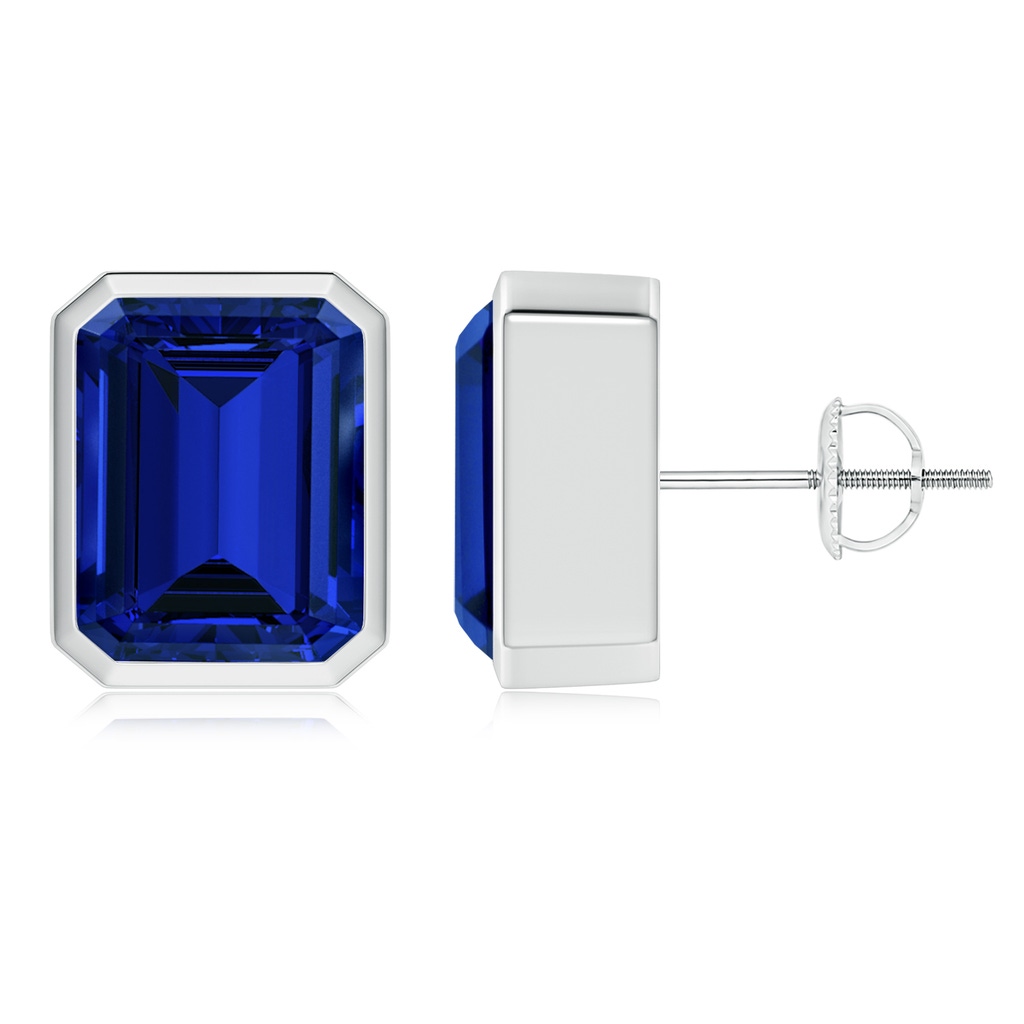 10x8mm Labgrown Lab-Grown Classic Emerald-Cut Blue Sapphire Solitaire Stud Earrings in White Gold