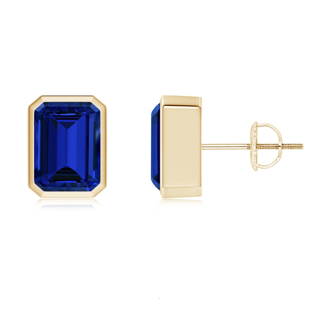 8x6mm Labgrown Lab-Grown Classic Emerald-Cut Blue Sapphire Solitaire Stud Earrings in Yellow Gold