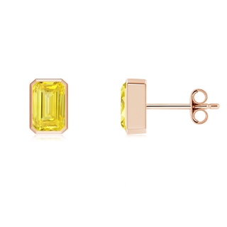 6.5x4mm Labgrown Classic Emerald-Cut Lab-Grown Fancy Intense Yellow Diamond Solitaire Stud Earrings in 18K Rose Gold