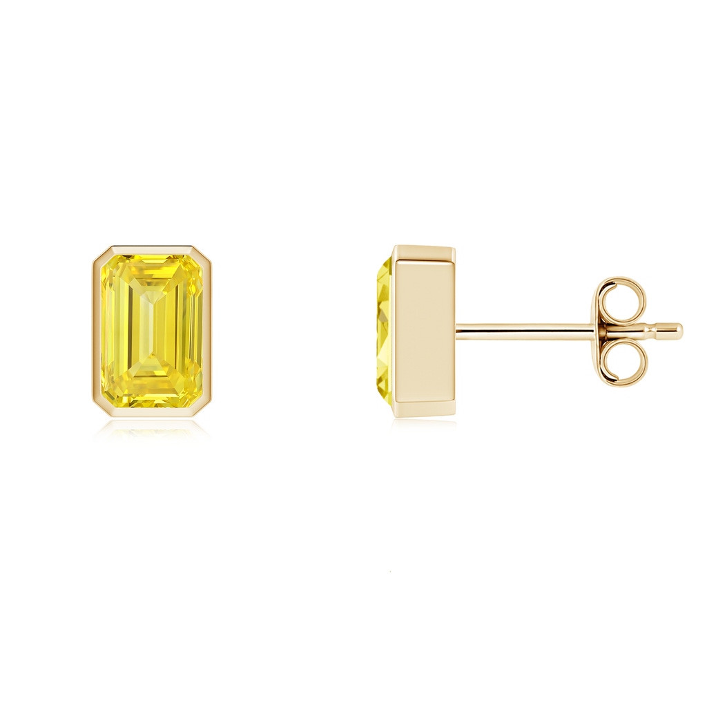 6.5x4mm Labgrown Classic Emerald-Cut Lab-Grown Fancy Intense Yellow Diamond Solitaire Stud Earrings in Yellow Gold