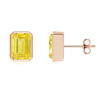 7.5x5.5mm Labgrown Classic Emerald-Cut Lab-Grown Fancy Intense Yellow Diamond Solitaire Stud Earrings in 18K Rose Gold