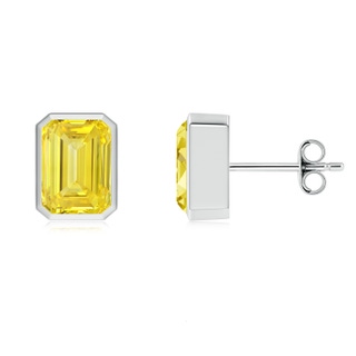 7.5x5.5mm Labgrown Classic Emerald-Cut Lab-Grown Fancy Intense Yellow Diamond Solitaire Stud Earrings in White Gold