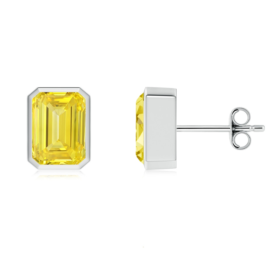 7.5x5.5mm Labgrown Classic Emerald-Cut Lab-Grown Fancy Intense Yellow Diamond Solitaire Stud Earrings in White Gold 