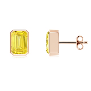 7x5mm Labgrown Classic Emerald-Cut Lab-Grown Fancy Intense Yellow Diamond Solitaire Stud Earrings in 18K Rose Gold