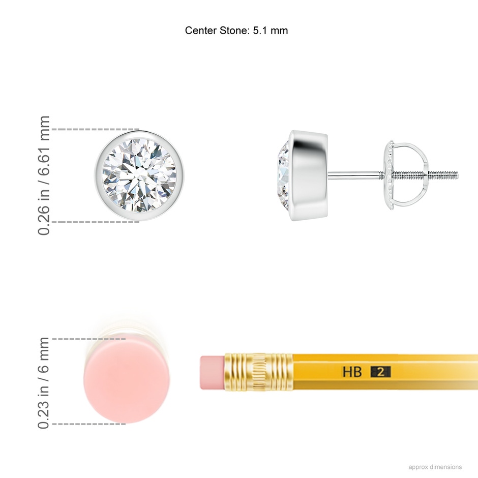 5.1mm FGVS Lab-Grown Classic Round Diamond Solitaire Stud Earrings in P950 Platinum ruler