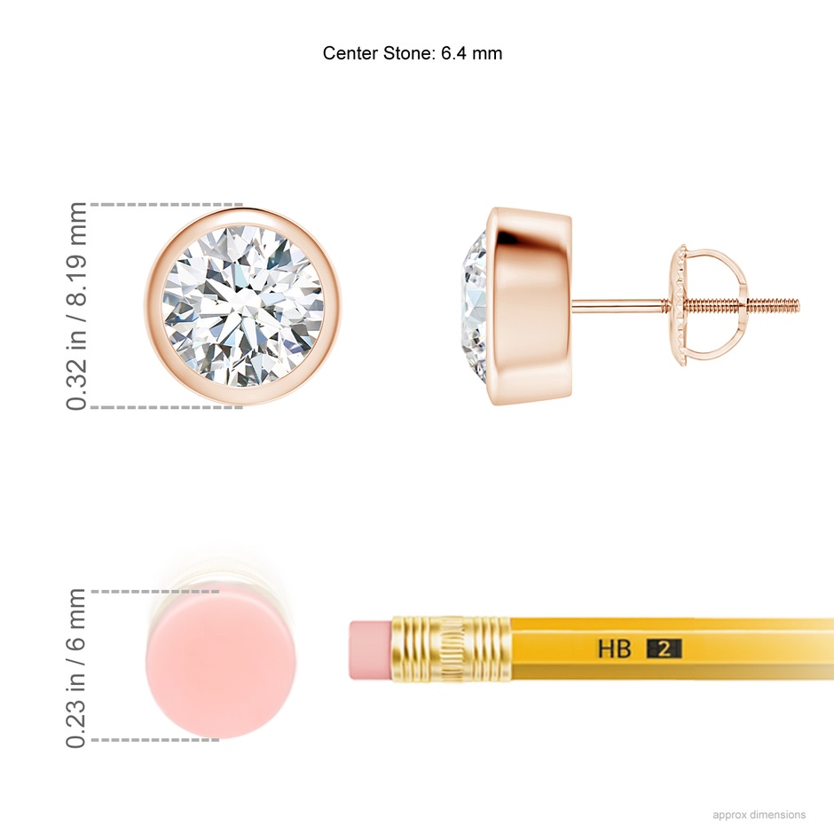 6.4mm FGVS Lab-Grown Classic Round Diamond Solitaire Stud Earrings in 9K Rose Gold ruler