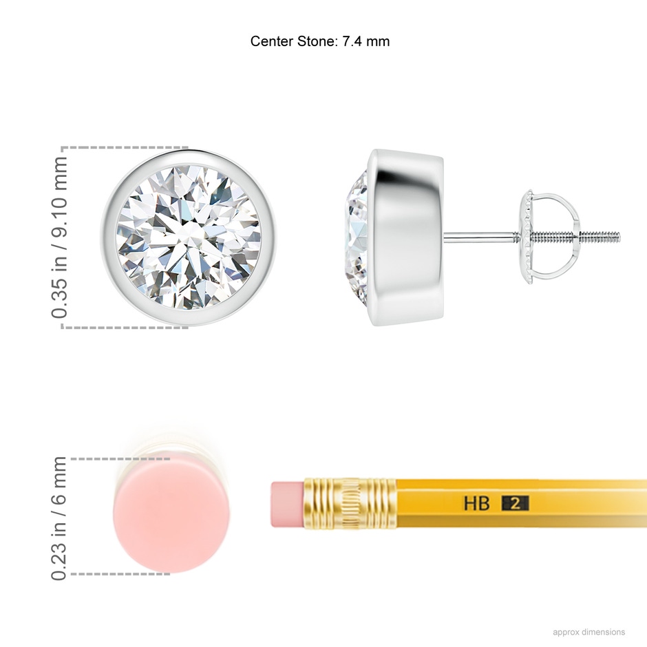 7.4mm FGVS Lab-Grown Classic Round Diamond Solitaire Stud Earrings in P950 Platinum ruler