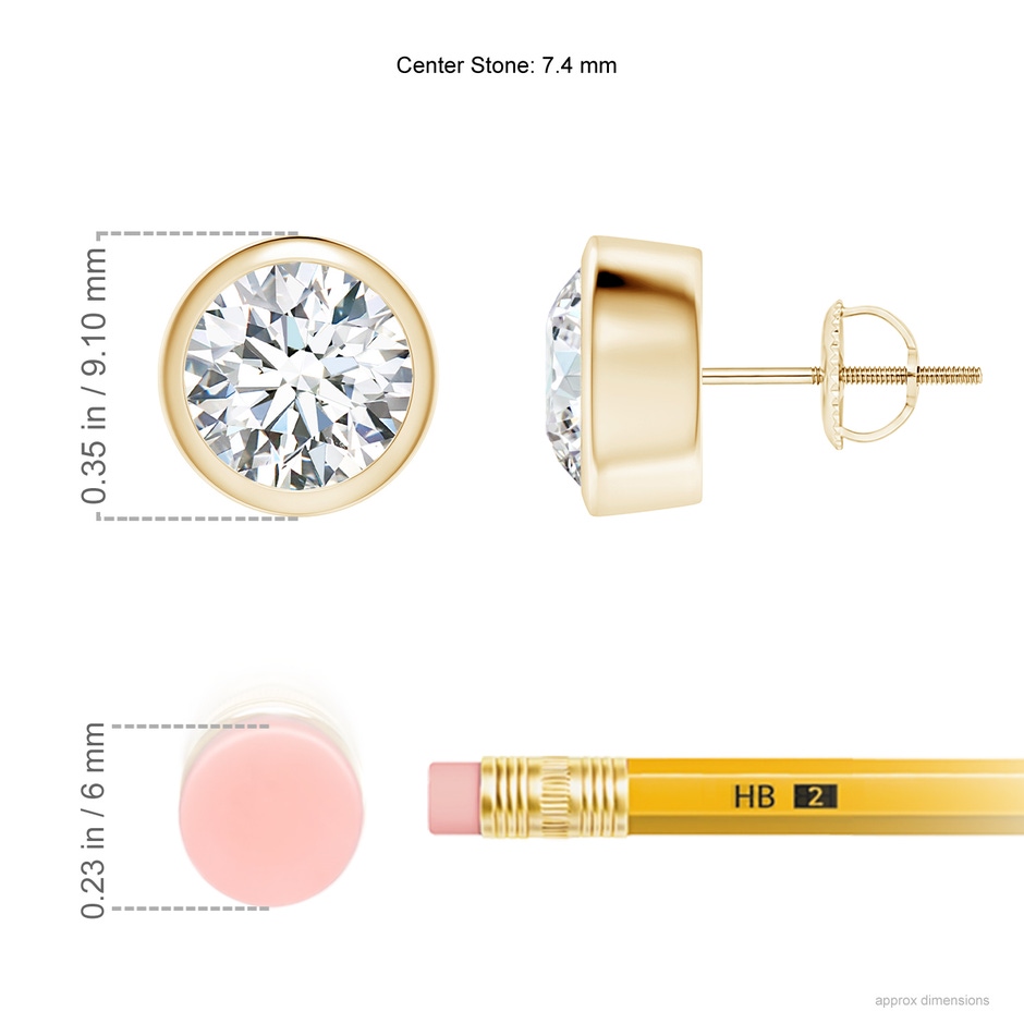 7.4mm FGVS Lab-Grown Classic Round Diamond Solitaire Stud Earrings in Yellow Gold ruler
