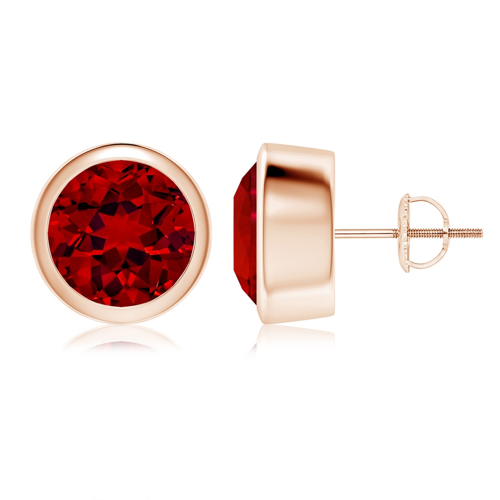 9mm Labgrown Lab-Grown Classic Round Ruby Solitaire Stud Earrings in 18K Rose Gold