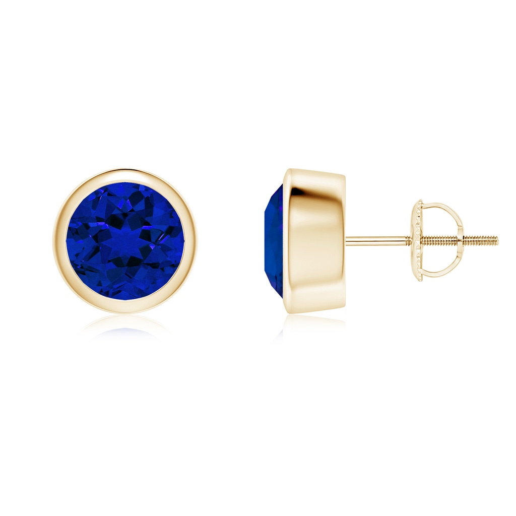 7mm Labgrown Lab-Grown Classic Round Blue Sapphire Solitaire Stud Earrings in Yellow Gold