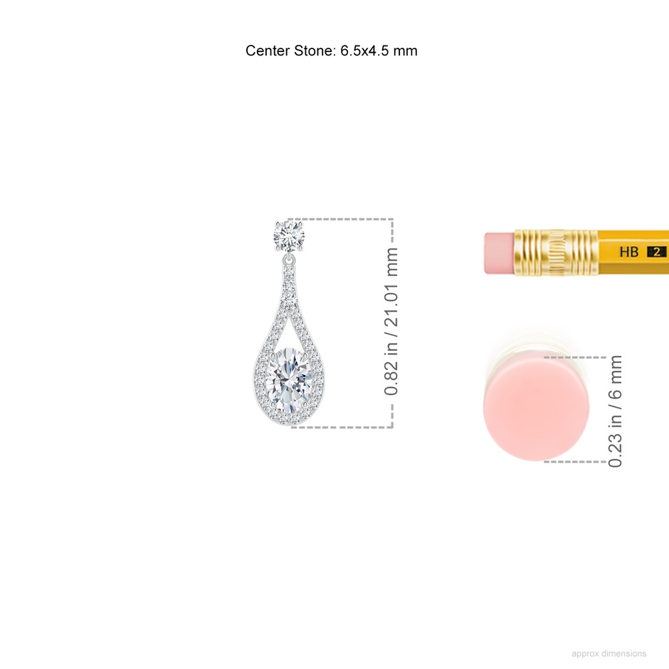 6.5x4.5mm FGVS Lab-Grown Oval Diamond Drop Earrings with Accents in White Gold ruler