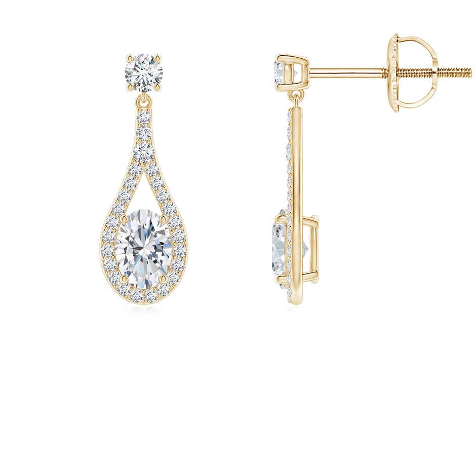 6.5x4.5mm FGVS Lab-Grown Oval Diamond Drop Earrings with Accents in Yellow Gold 