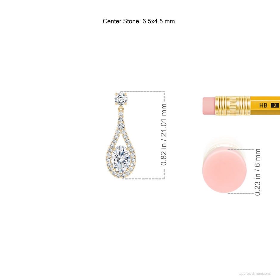 6.5x4.5mm FGVS Lab-Grown Oval Diamond Drop Earrings with Accents in Yellow Gold ruler