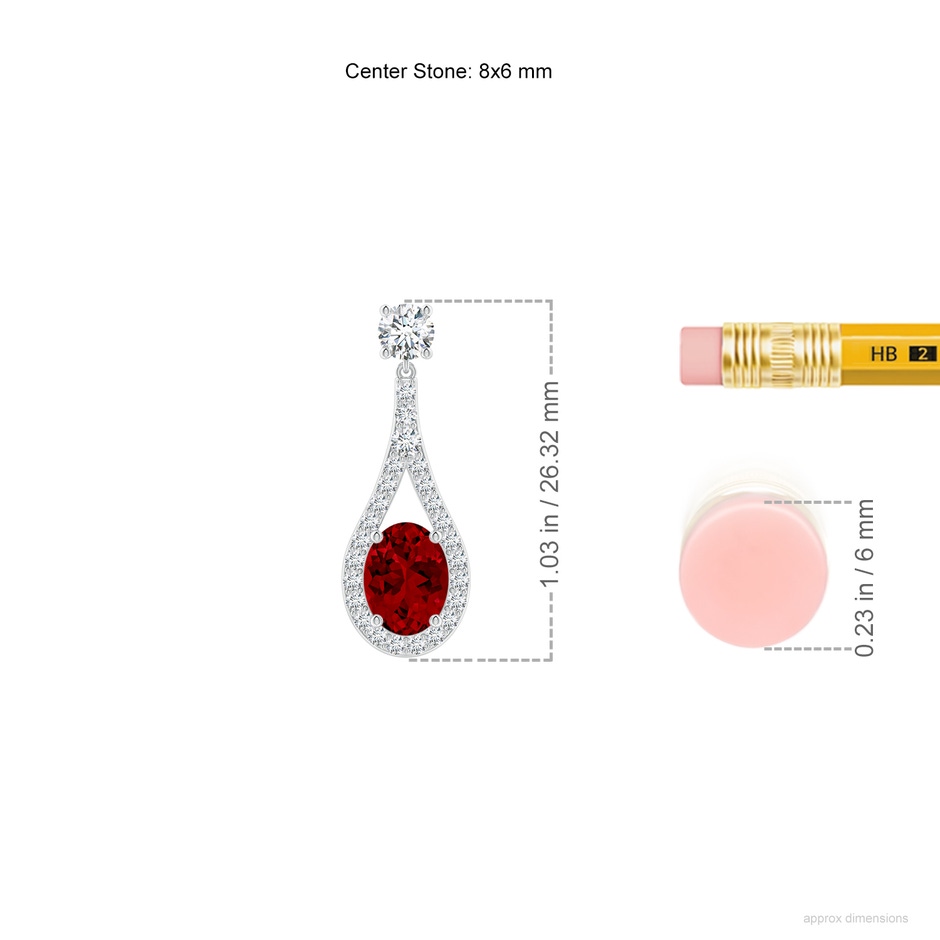 8x6mm Labgrown Lab-Grown Oval Ruby Drop Earrings with Accents in White Gold ruler