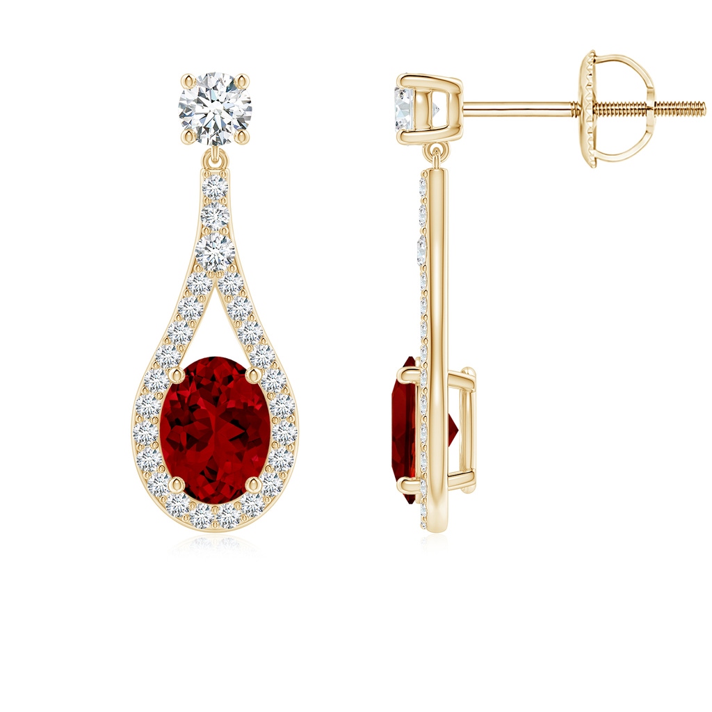 8x6mm Labgrown Lab-Grown Oval Ruby Drop Earrings with Accents in Yellow Gold