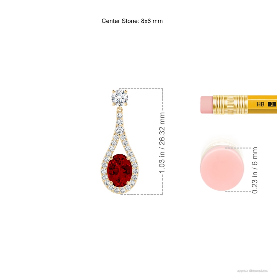 8x6mm Labgrown Lab-Grown Oval Ruby Drop Earrings with Accents in Yellow Gold ruler