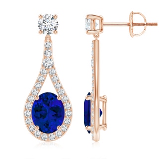 10x8mm Labgrown Lab-Grown Oval Blue Sapphire Drop Earrings with Accents in 18K Rose Gold