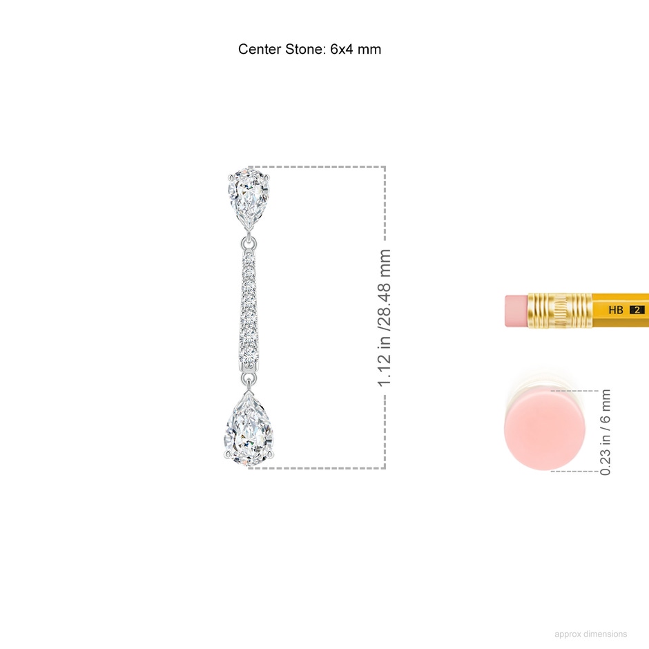 6x4mm FGVS Lab-Grown Pear-Shaped Diamond Bar Drop Earrings in White Gold ruler