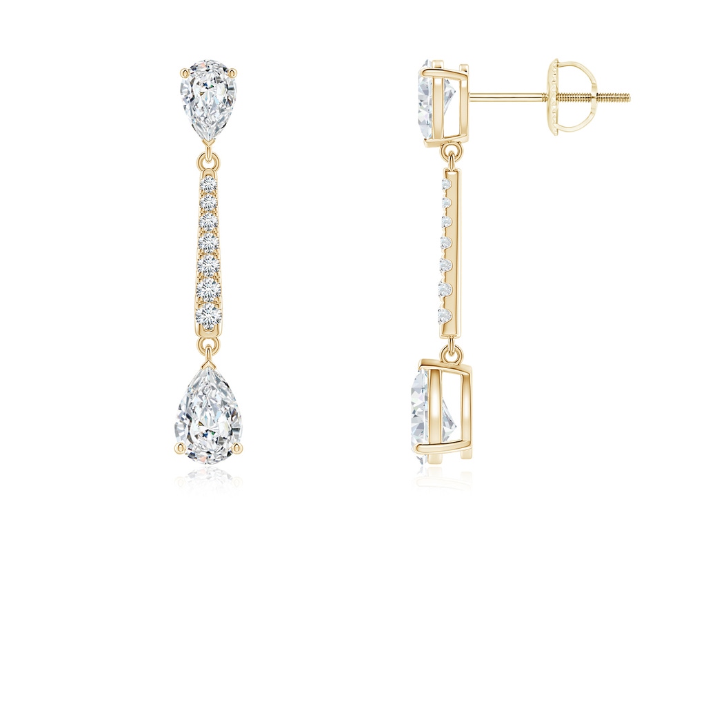 6x4mm FGVS Lab-Grown Pear-Shaped Diamond Bar Drop Earrings in Yellow Gold