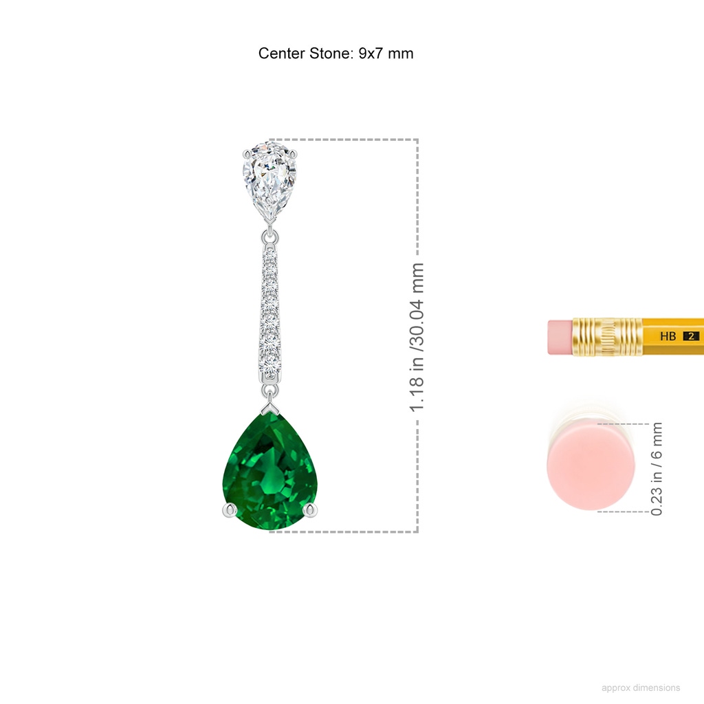 9x7mm Labgrown Lab-Grown Pear-Shaped Emerald and Diamond Bar Drop Earrings in White Gold ruler