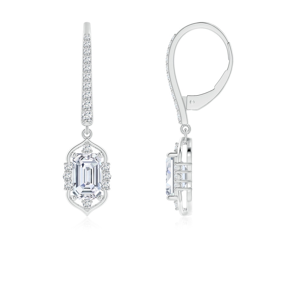 6.5x4mm FGVS Lab-Grown Vintage-Inspired Emerald-Cut Diamond Leverback Earrings in 18K White Gold 