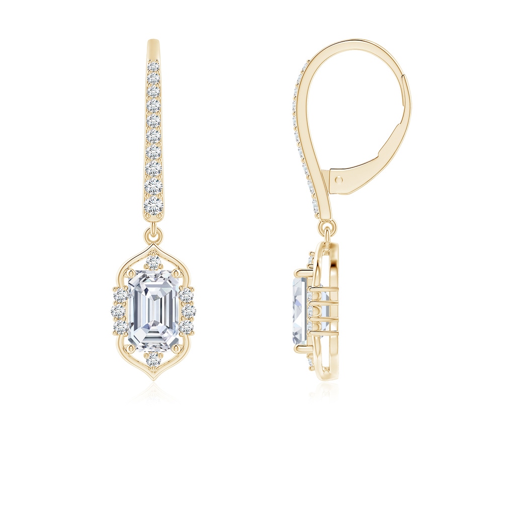 6.5x4mm FGVS Lab-Grown Vintage-Inspired Emerald-Cut Diamond Leverback Earrings in Yellow Gold