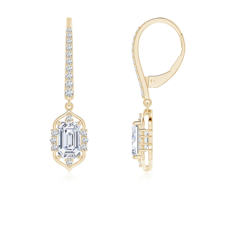 6.5x4mm FGVS Lab-Grown Vintage-Inspired Emerald-Cut Diamond Leverback Earrings in Yellow Gold 