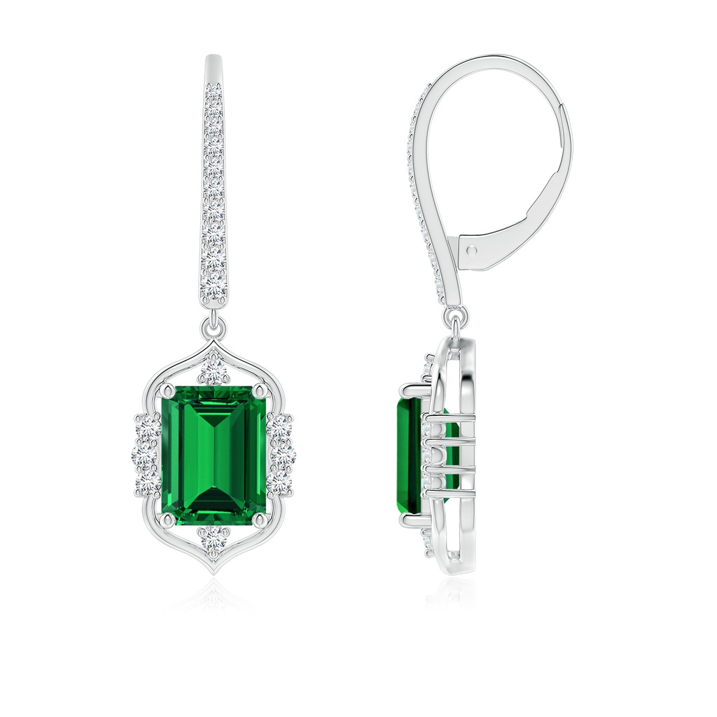 8x6mm Labgrown Lab-Grown Vintage-Inspired Emerald-Cut Emerald Leverback Earrings in White Gold