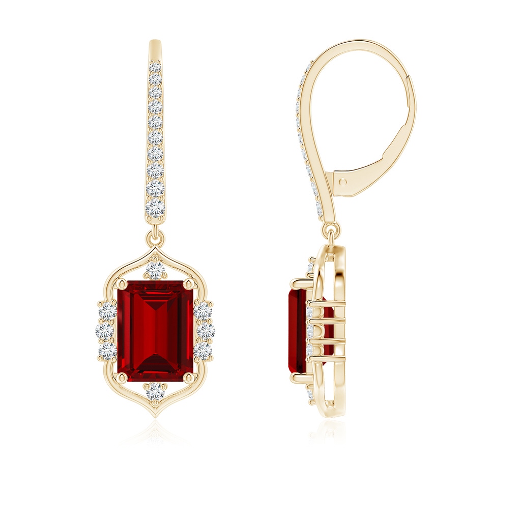 8x6mm Labgrown Lab-Grown Vintage-Inspired Emerald-Cut Ruby Leverback Earrings in Yellow Gold