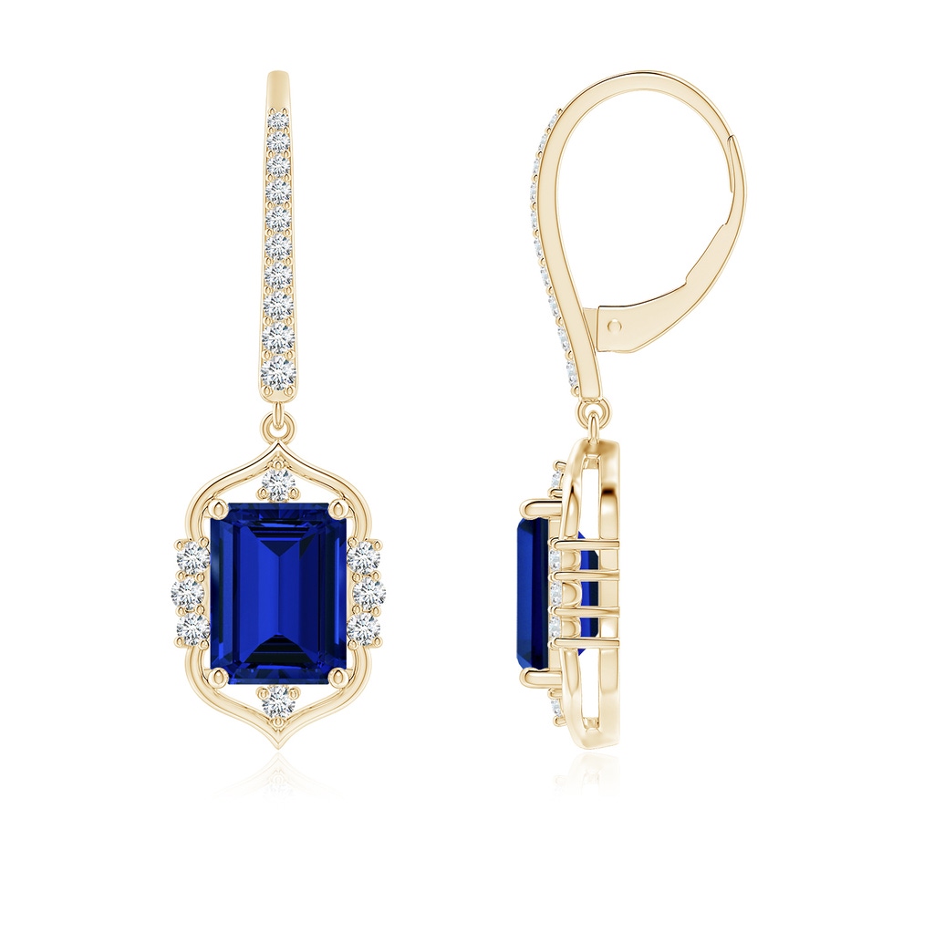 8x6mm Labgrown Lab-Grown Vintage-Inspired Emerald-Cut Blue Sapphire Leverback Earrings in Yellow Gold