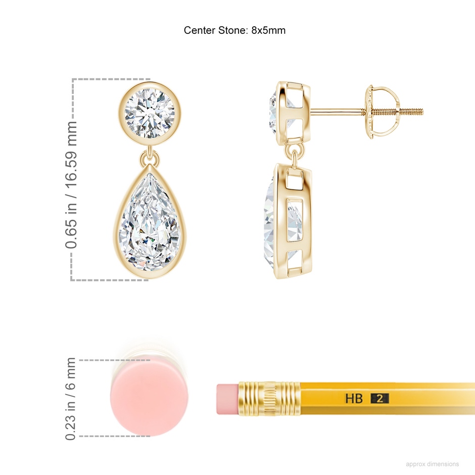 8x5mm FGVS Lab-Grown Bezel-Set Diamond Teardrop Earrings in Yellow Gold ruler