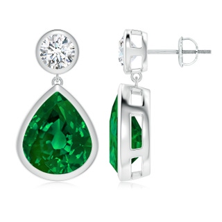 12x10mm Labgrown Lab-Grown Bezel-Set Emerald Teardrop Earrings in P950 Platinum