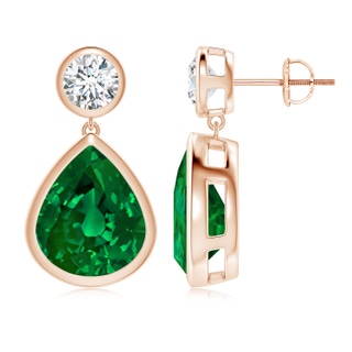 12x10mm Labgrown Lab-Grown Bezel-Set Emerald Teardrop Earrings in Rose Gold