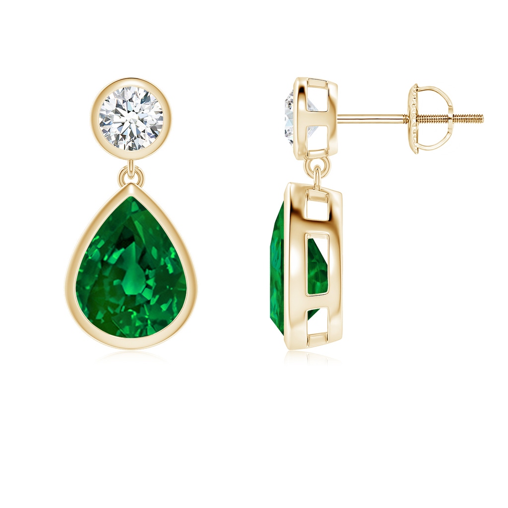 9x7mm Labgrown Lab-Grown Bezel-Set Emerald Teardrop Earrings in 18K Yellow Gold